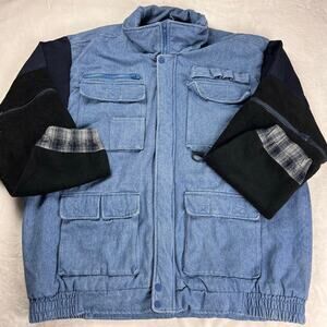 Stag Hill By Haband Vintage tactical Vest Jacket Denim Fleece Lined Men's sz 2XL